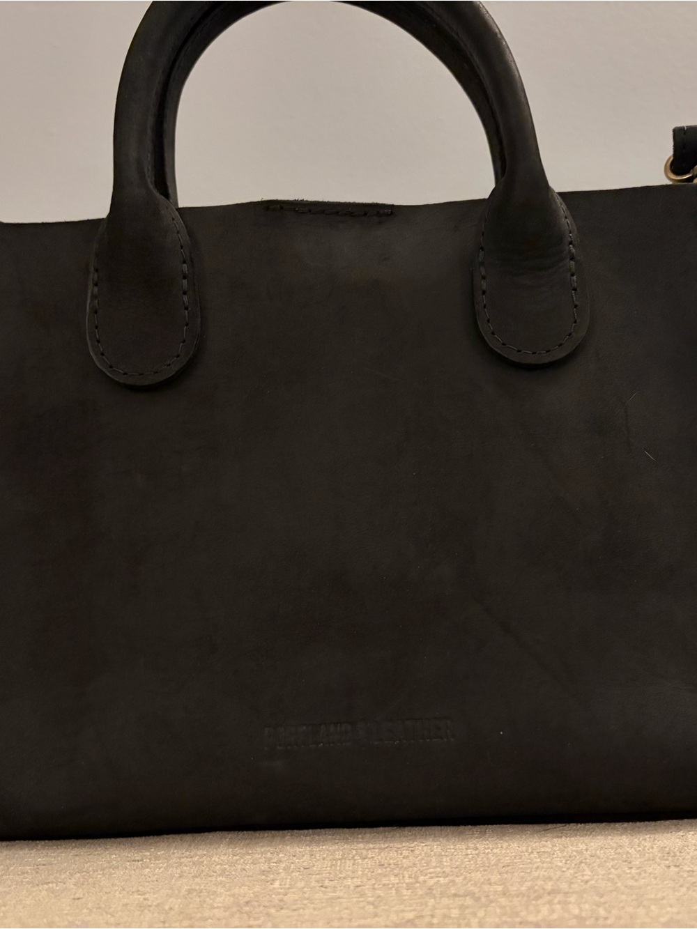 Portland Leather Black Top-Handle Tote Bag with Crossbody Strap - Picture 5 of 6